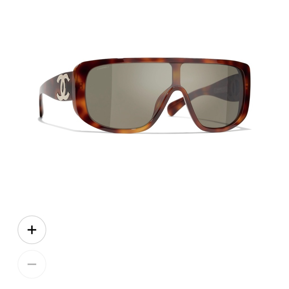 CHANEL Tortoiseshell Shield Sunglasses with Gold CC Logo